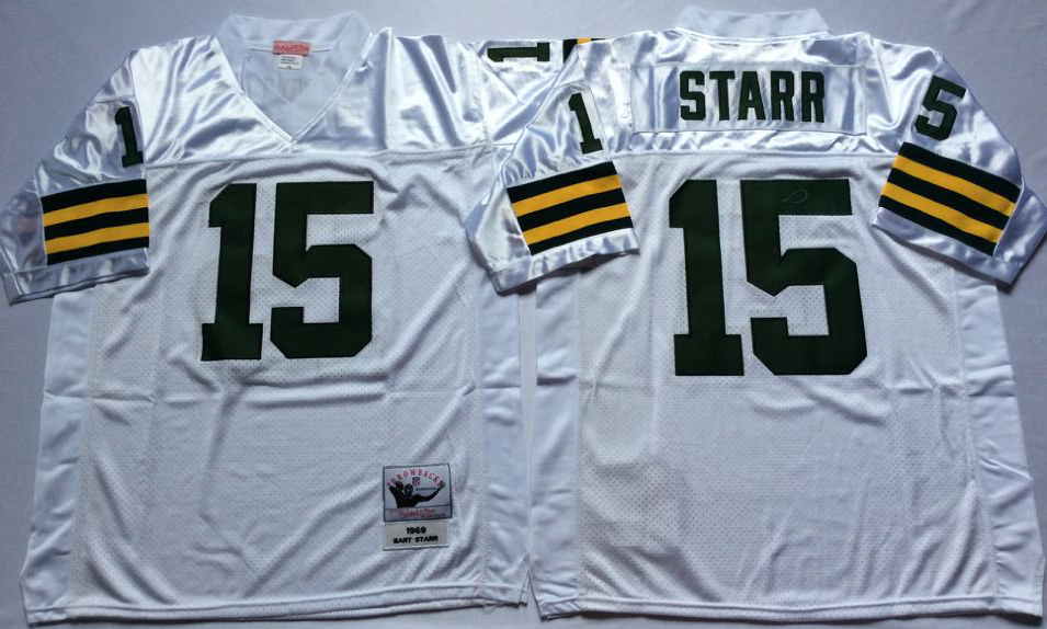 Men NFL Green Bay Packers 15 Starr white style #2 Mitchell Ness jerseys